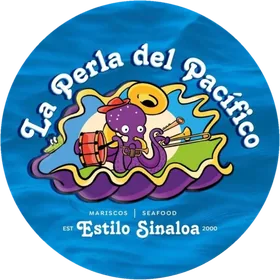 Logotipo de La Perla del Pacífico: un pulpo morado tocando música dentro de una concha