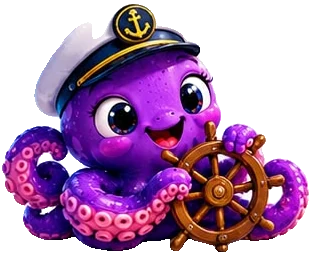 Pulpo mascota vestido de capitán