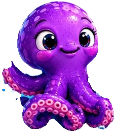Pulpo mascota salpicando agua y listo para comer